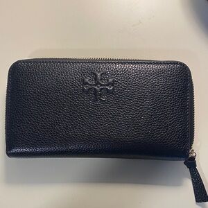 Tory Burch Black Pebbled Leather Wallet